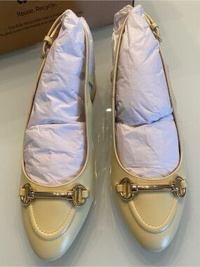 NIB Dune London Butter Yellow Slingback Horsebit Pumps Heels Sz 37 US